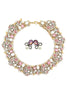 Elegant colorful crystal necklace pearl earrings set
