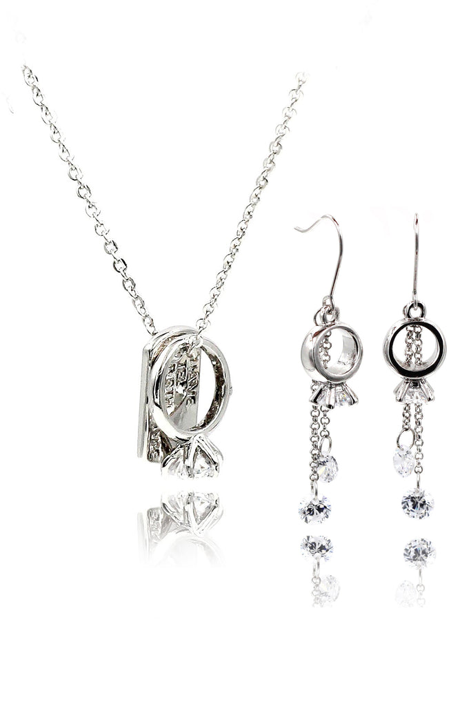 Square Brand Crystal Ring Necklace Earrings Set