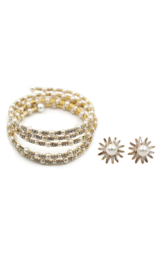 fashion crystal pearl bracelet earrings set