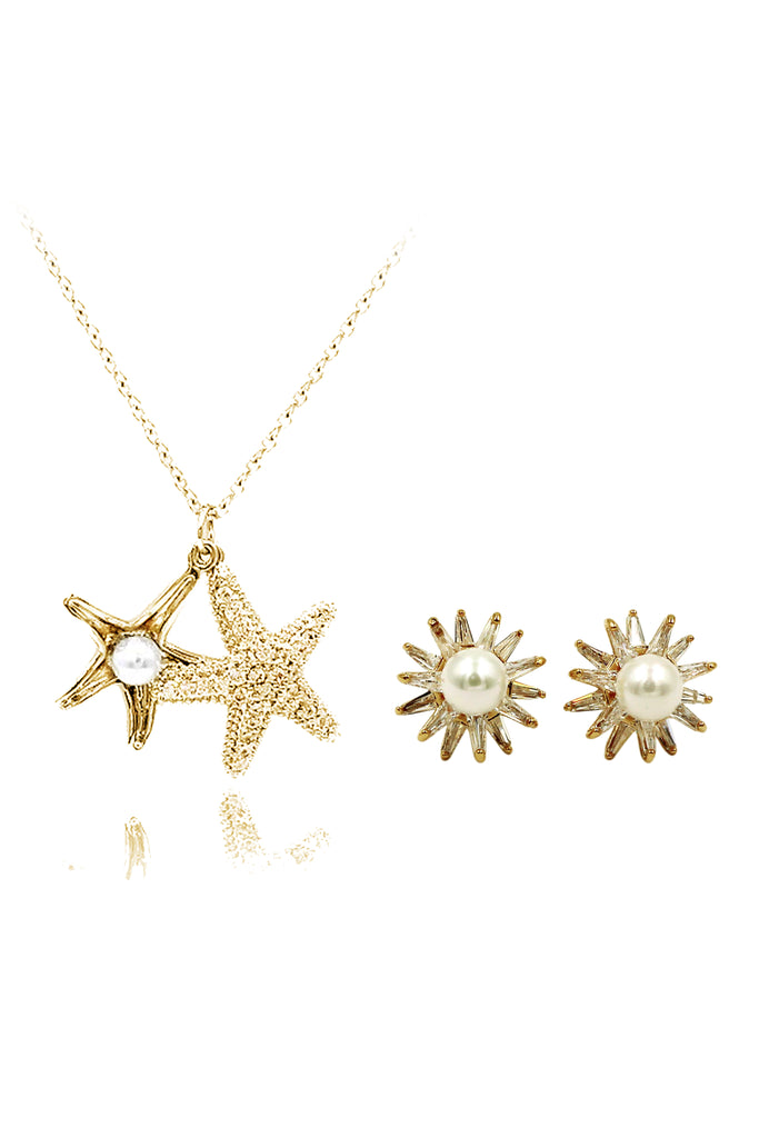 fashion starfish pearl necklace earrings set