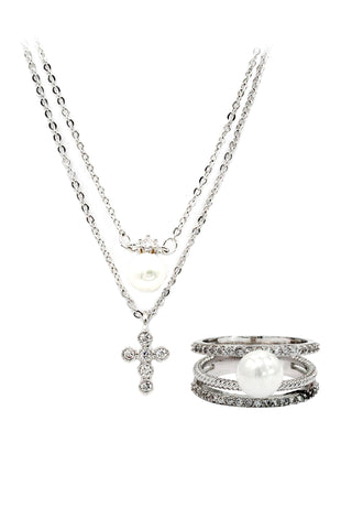 shiny cross crystal necklace bracelet set