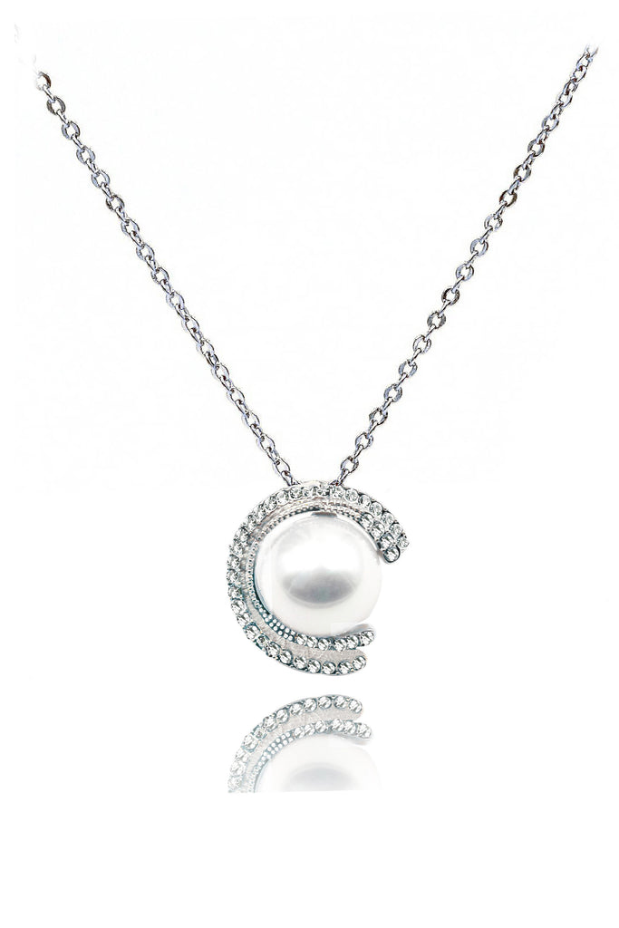 fashion half moon pearl necklace ring set
