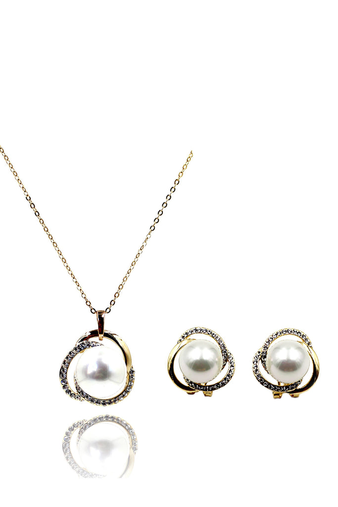 Noble Round pearl Earrings necklace set