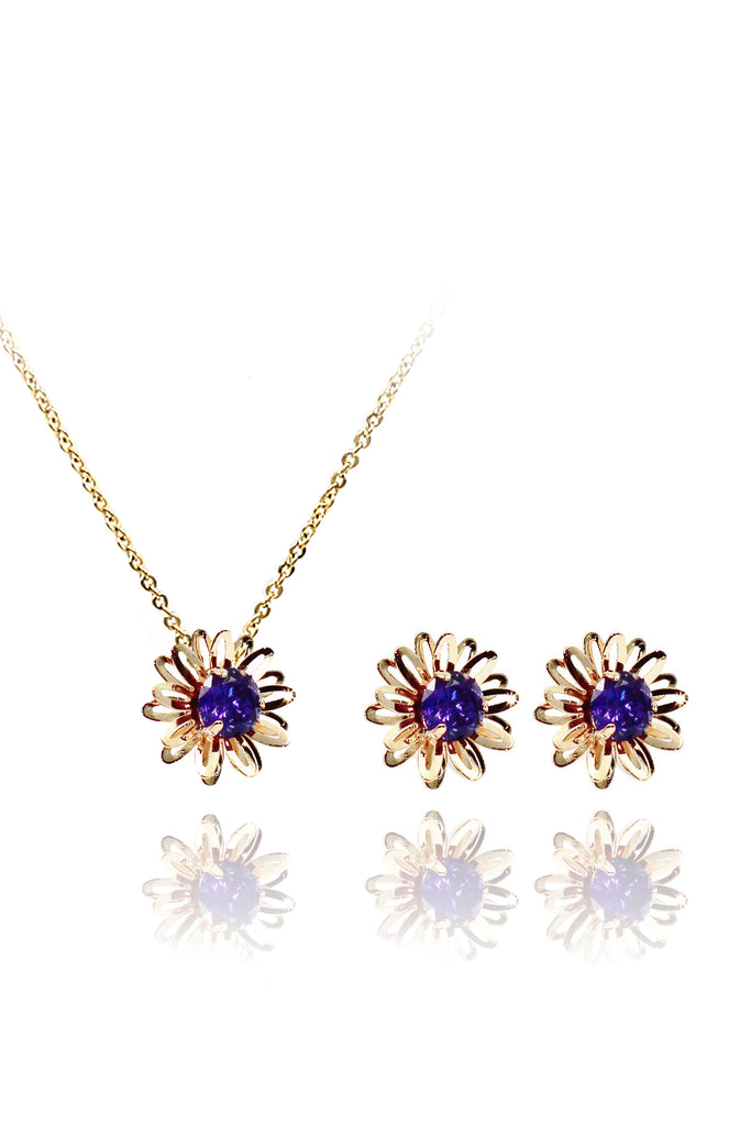 Fashion Daisy Crystal Earrings Necklace Set