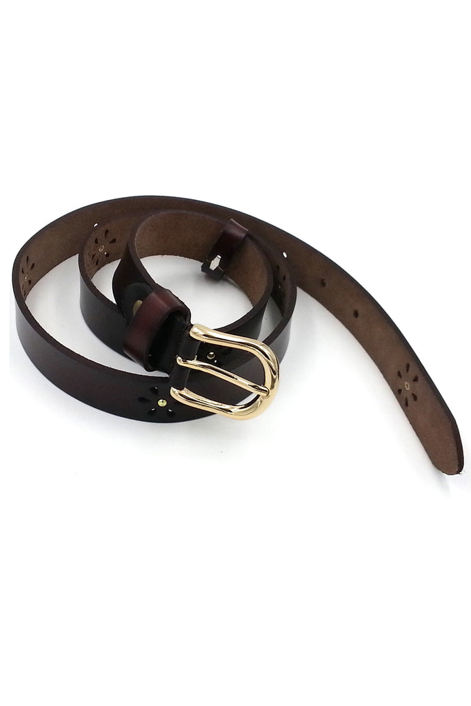 Brown Flower Leather Belt
