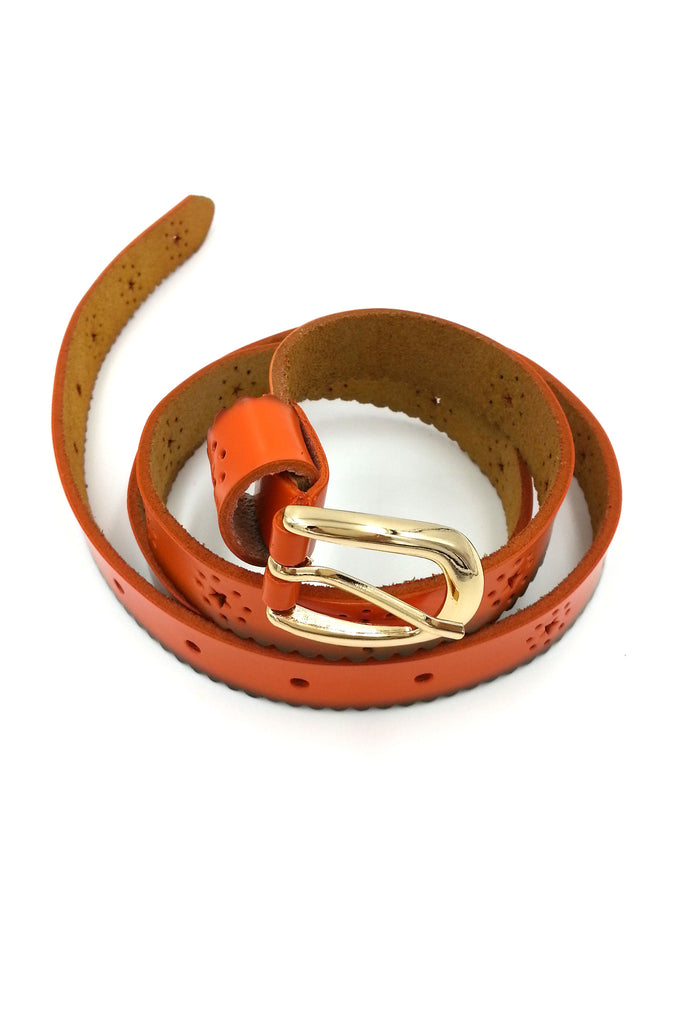Orange Stars Leather Belt