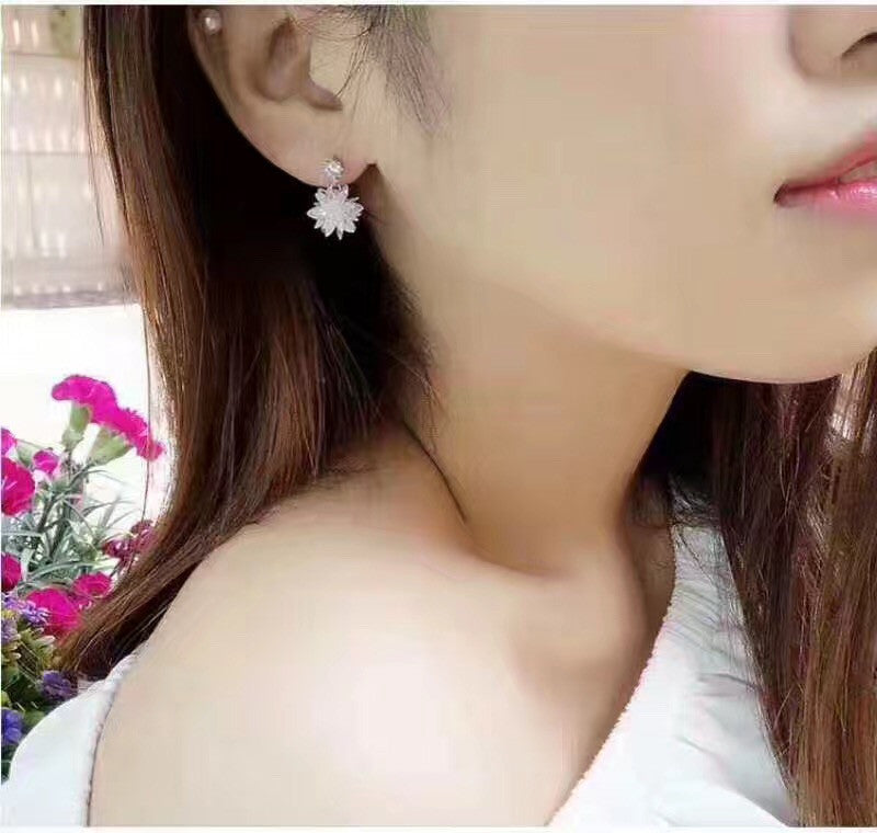 glittering translucent snowflake crystal earrings