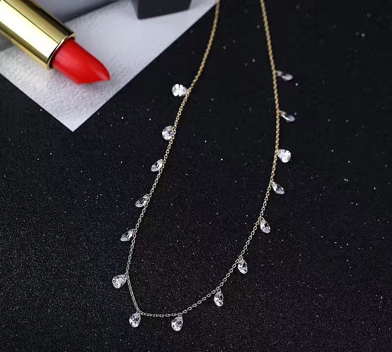 small crystal fine chain necklace