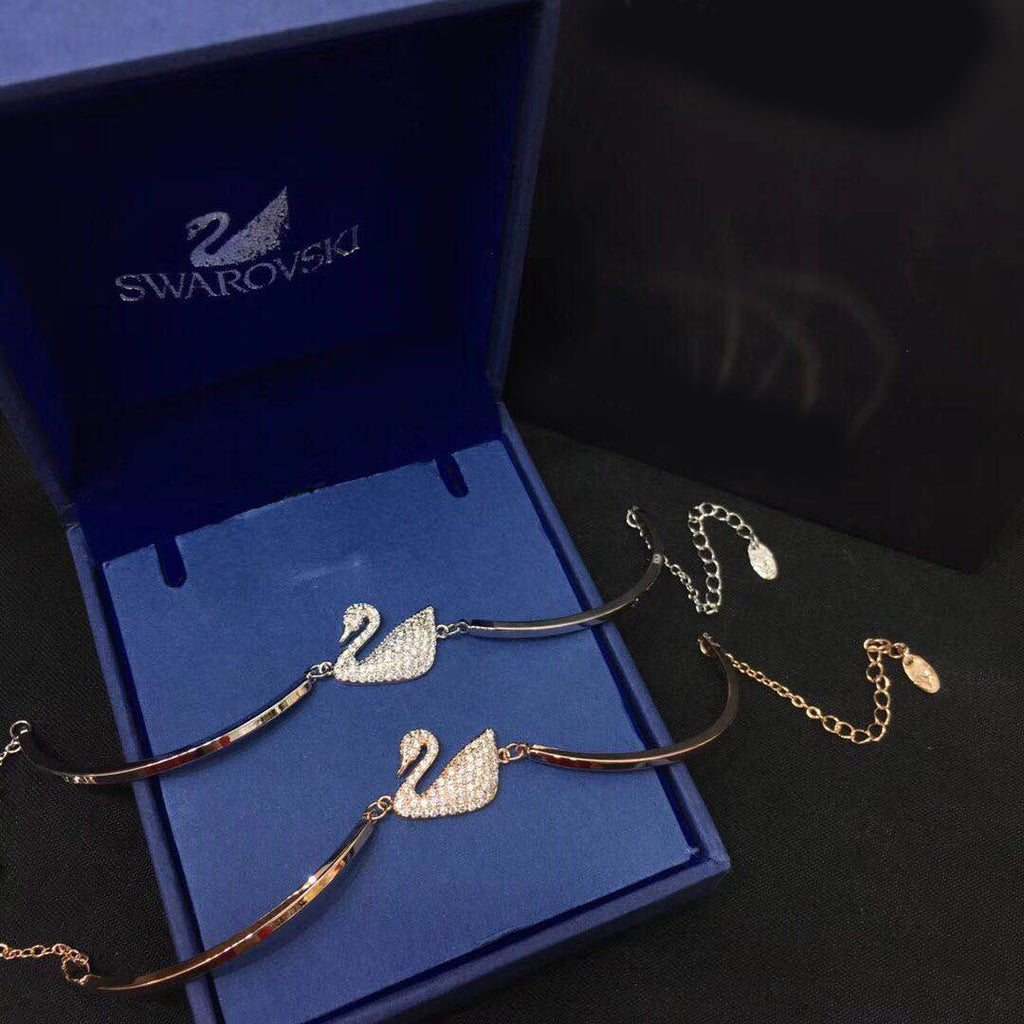 elegant crystal swan bracelet earrings set