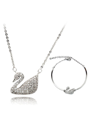 Wild silver crystal cross earrings necklace set