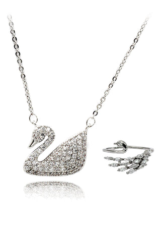 delicate blue eyes crystal swan necklace earrings set