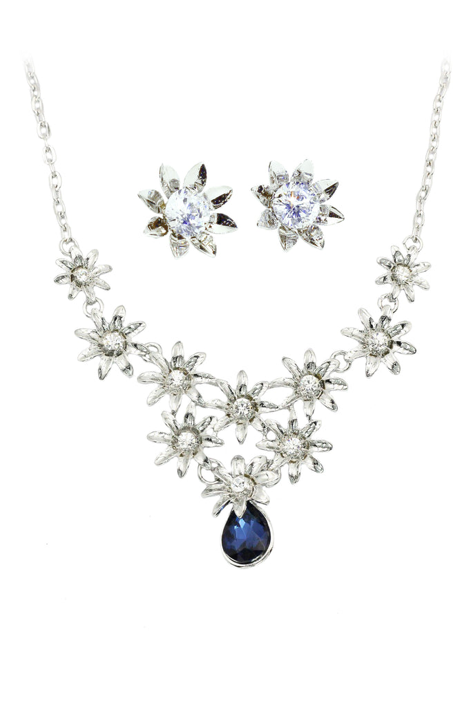 brilliant flower crystal necklace earrings set