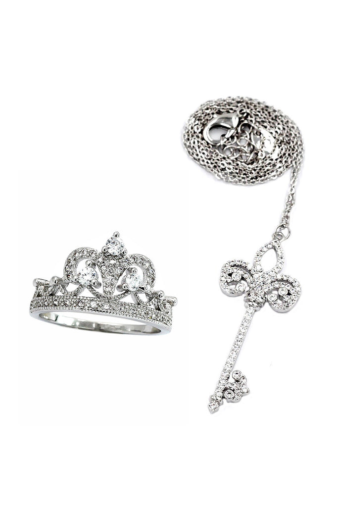 Crown Ring Key Necklace Set