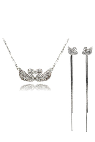Elegant colorful crystal necklace pearl earrings set