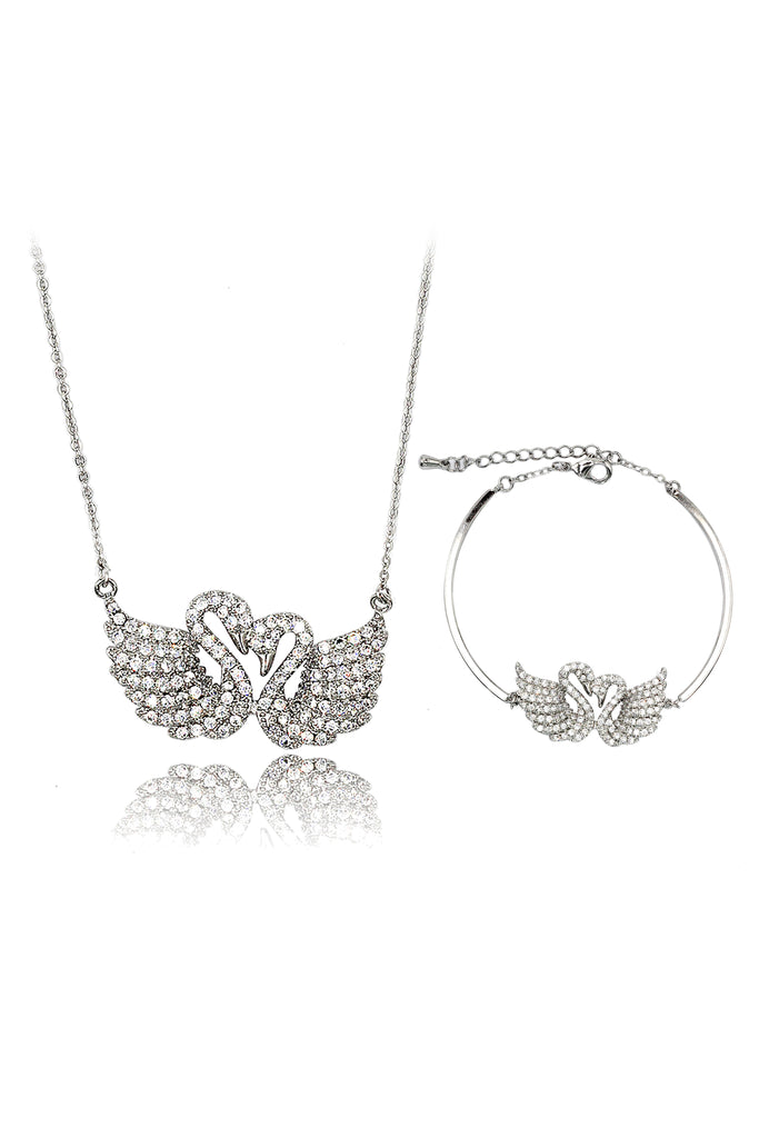 Fashion swan love crystal necklace bracelet set
