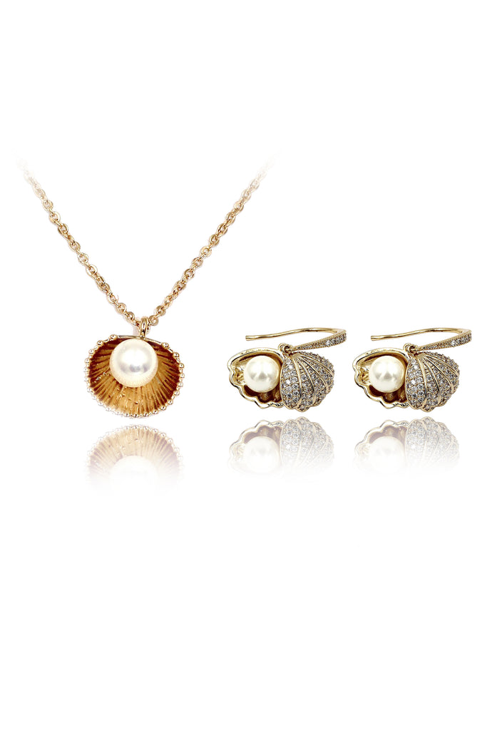 fashion shell pearl necklace earrings set