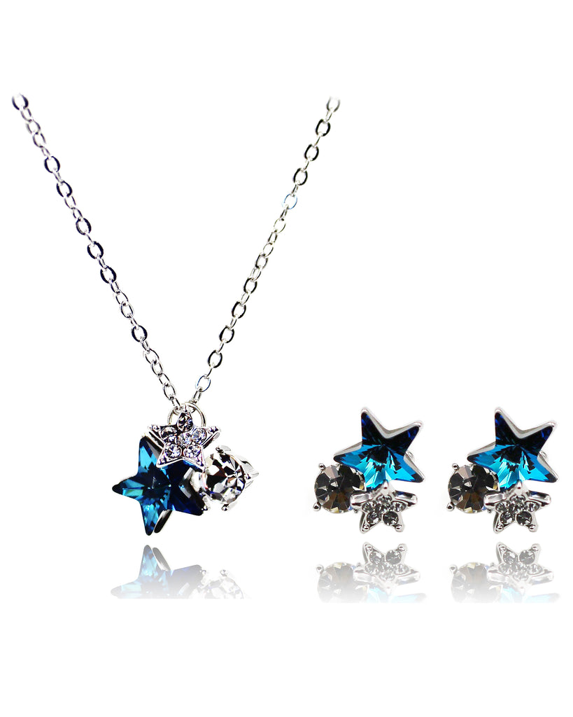 lovely cute star crystal earrings necklace set