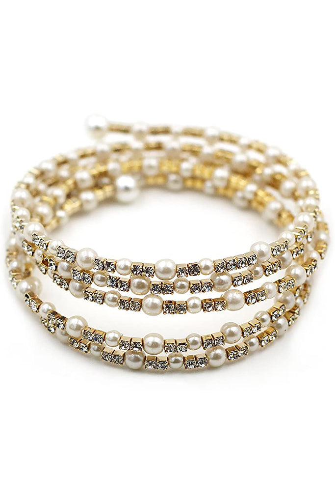 fashion crystal pearl bracelet earrings set