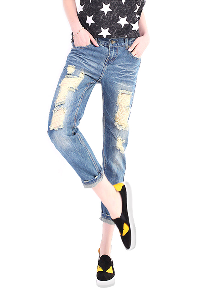 Nine hole collapse cuff denim