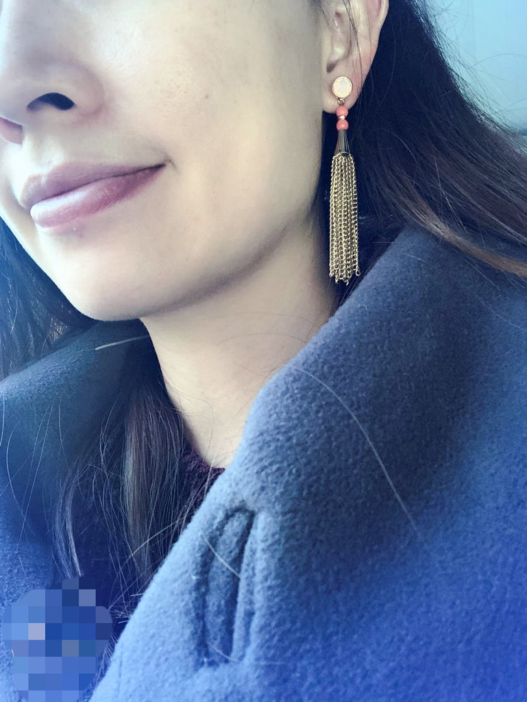 pink crystal tassel earrings