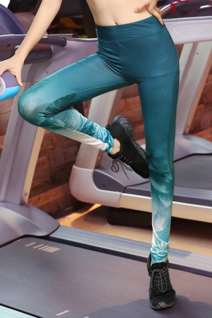 green gradient white pattern hips leggings