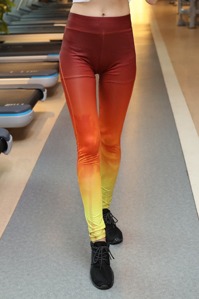 red gradient yellow pattern hips leggings