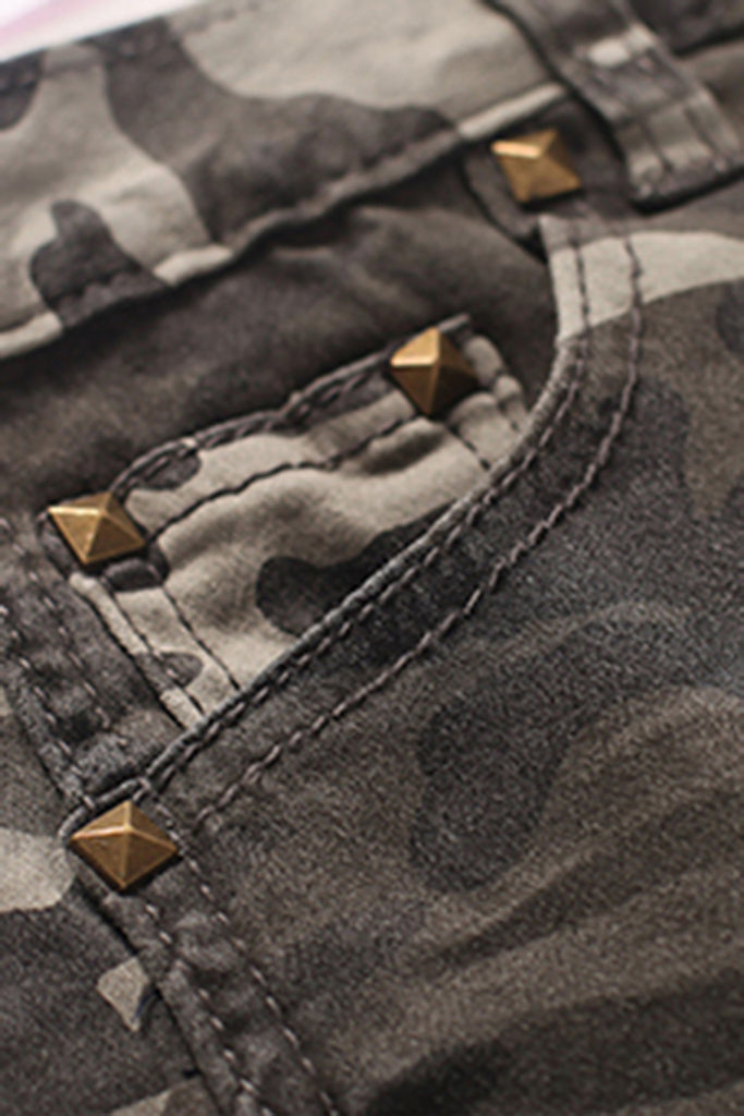 Fashion army green camouflage short jeans