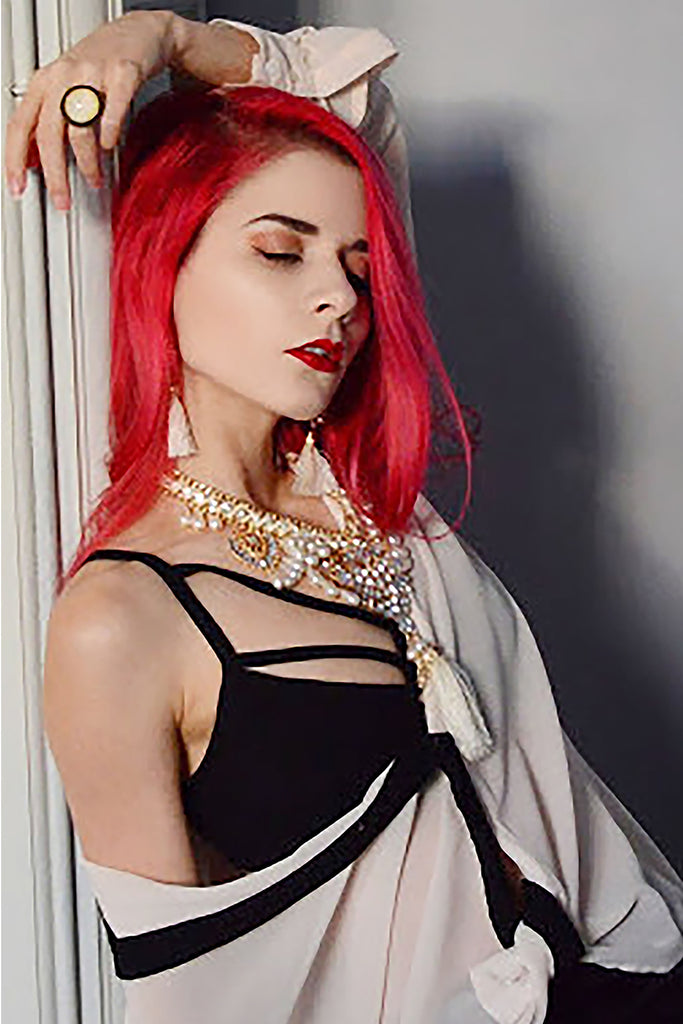 colorful tassel national crystal and beads necklace