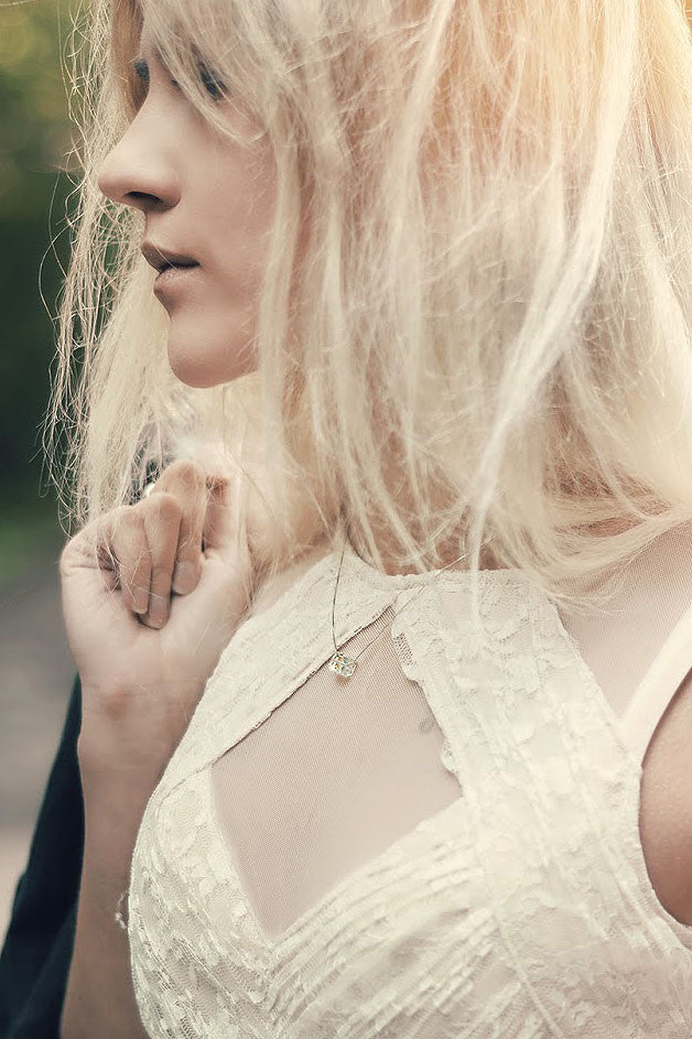 Mini sliver square crystal necklace