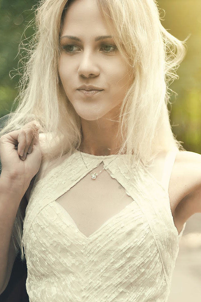 Mini sliver square crystal necklace