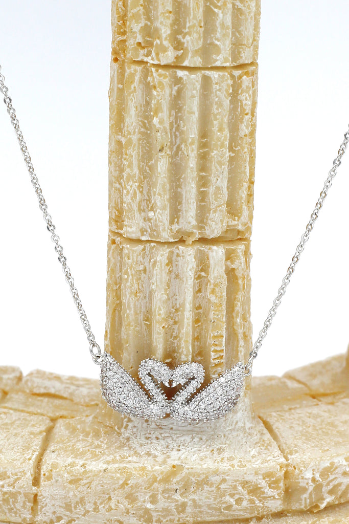 silver double swan crystal necklace