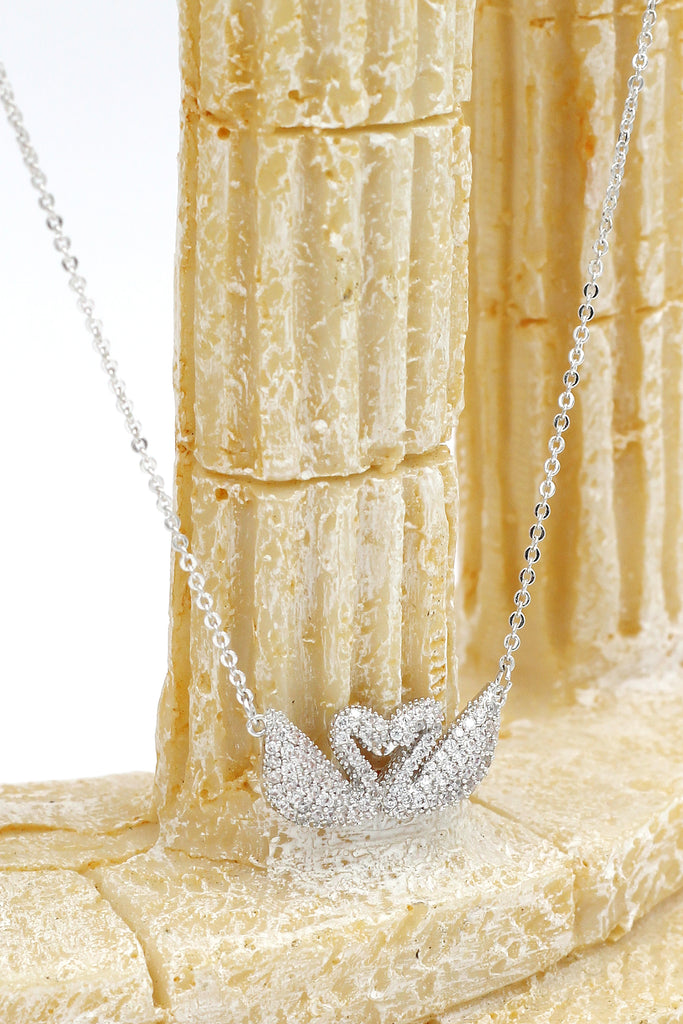 silver double swan crystal necklace
