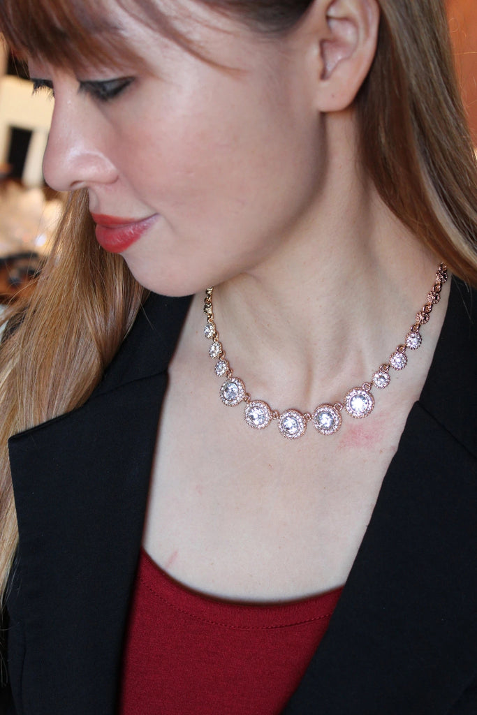 noble simple golden crystal earring necklace set