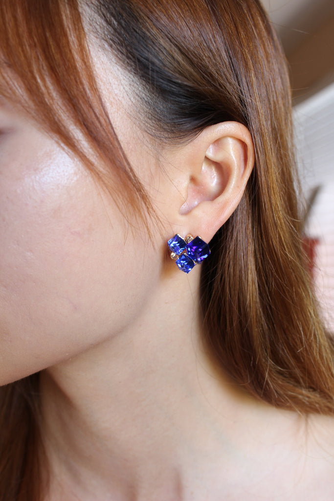 blue square ring earrings set