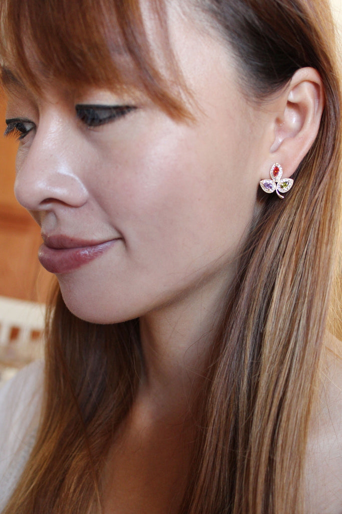 Retro Three Leaves crystal earrings