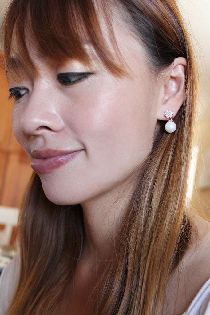 mini cross crystal pearl necklace earrings set