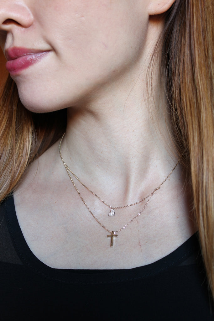 golden cross earrings necklace crystal set