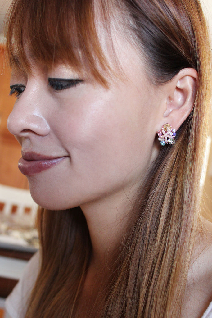 Fashion Colorful starfish crystal small pearl earrings