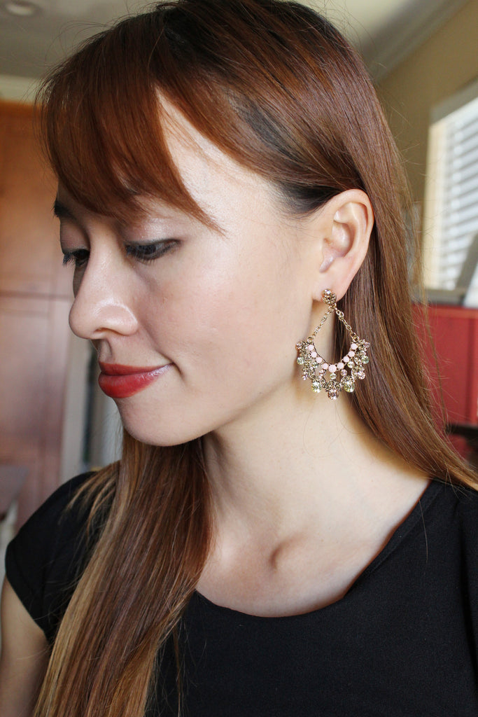 elegant crystal pendant gold earrings