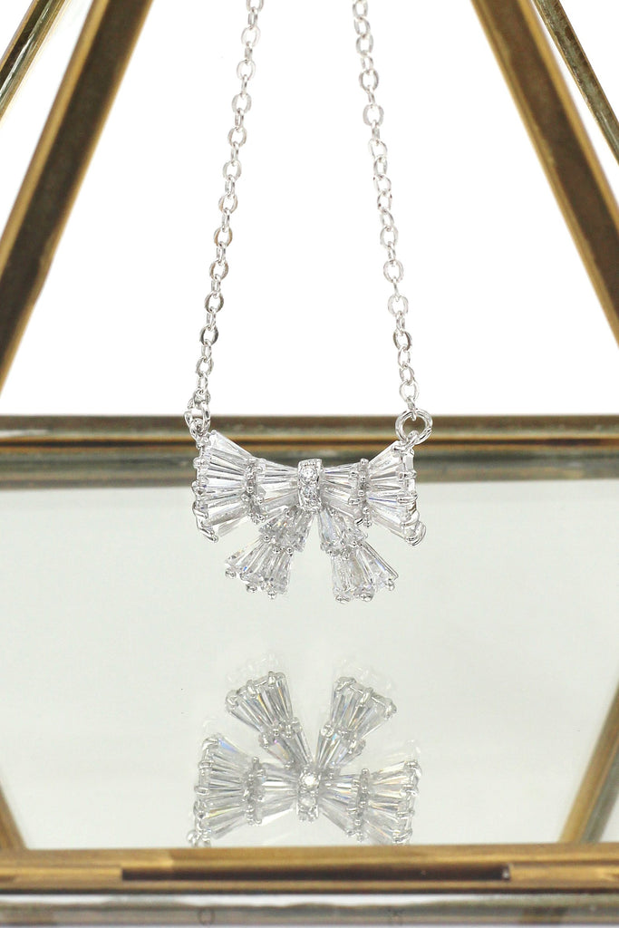 cute bow crystal ring necklace set