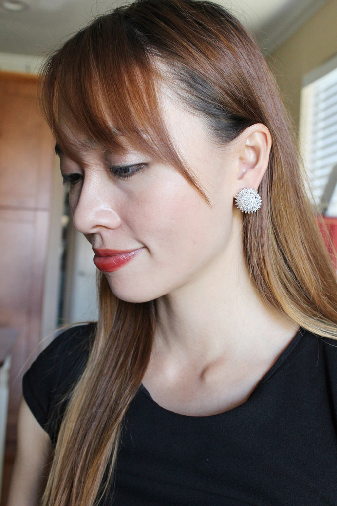 shining crystal parasol silver earrings