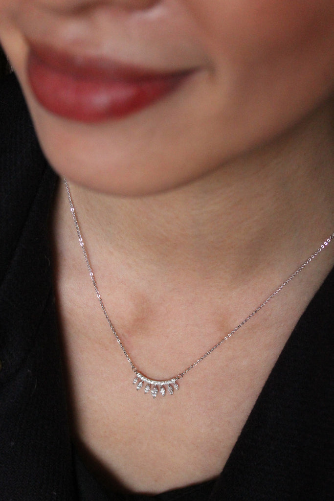 Small silver crystal stone necklace