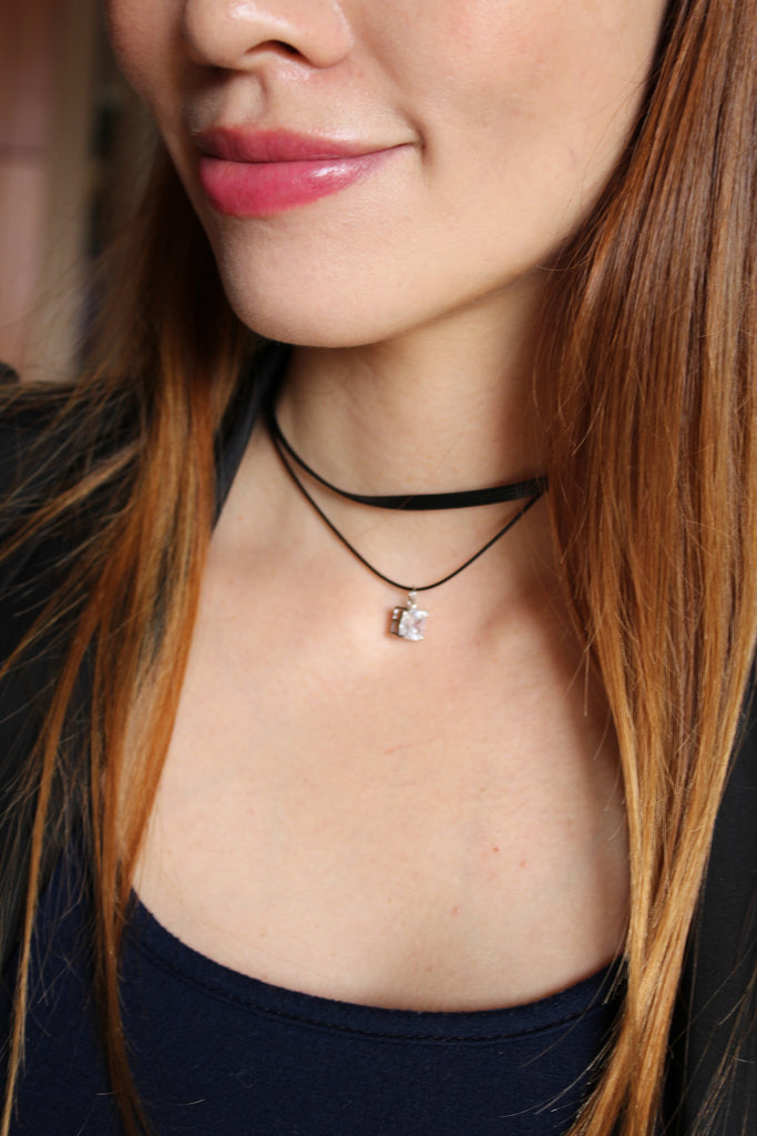 fashion double-chain singel square crystal choker