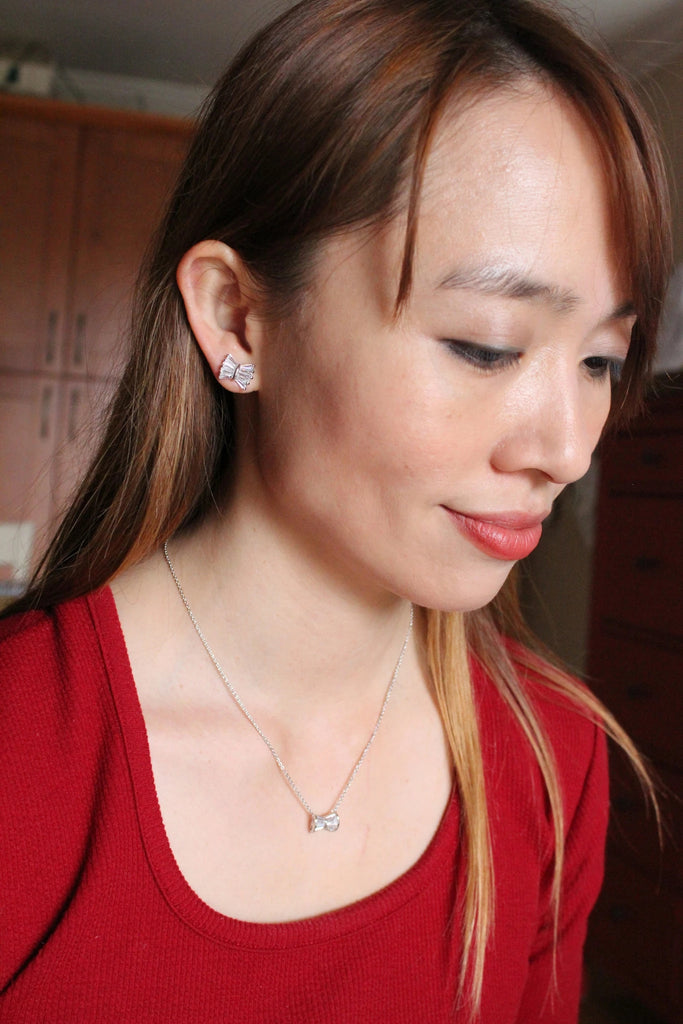 elegant crystal bow earrings necklace set