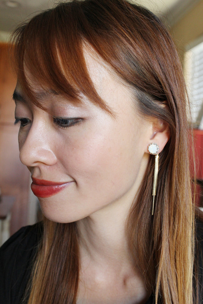 fashion crystal golden tassel buckle earrings