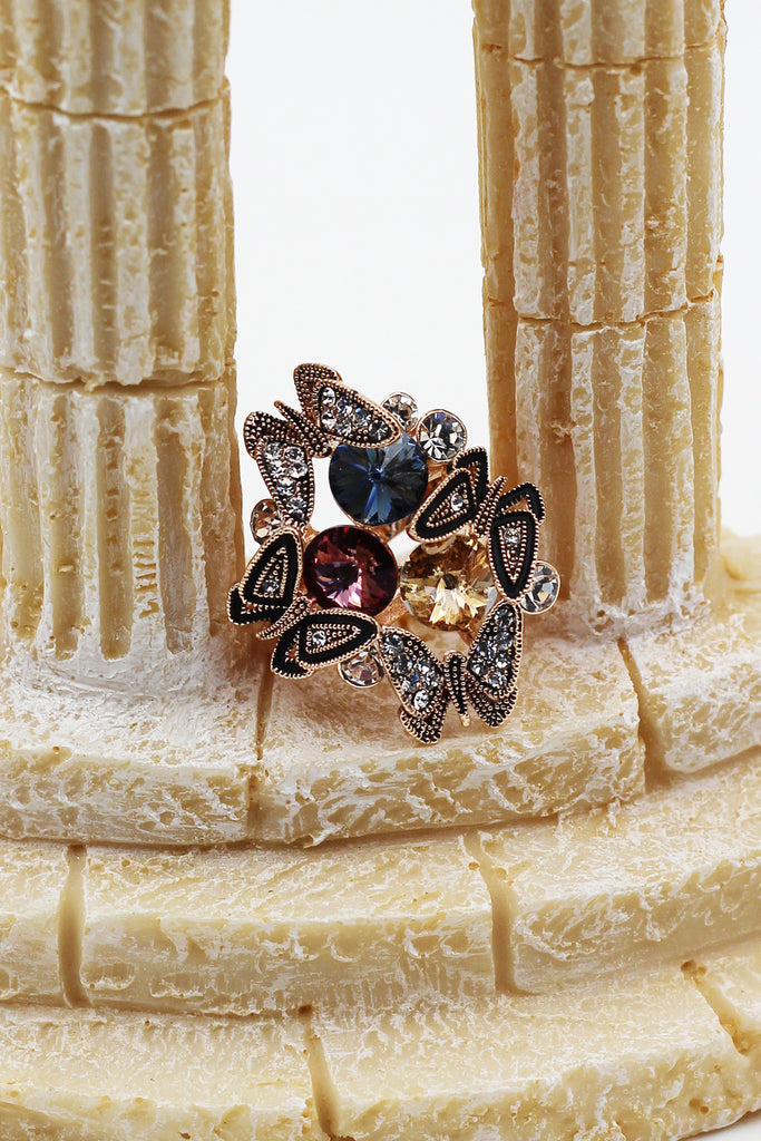 Crystal Butterfly tricolor rings