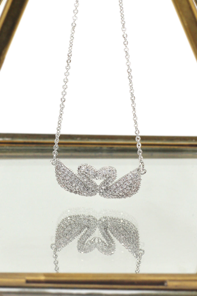 Fashion double swan crystal necklace long earrings set