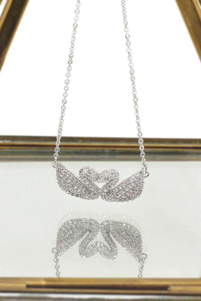 simple crystal swan earrings necklace set