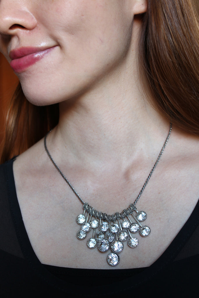 fashion pendant silver circle crystal necklace