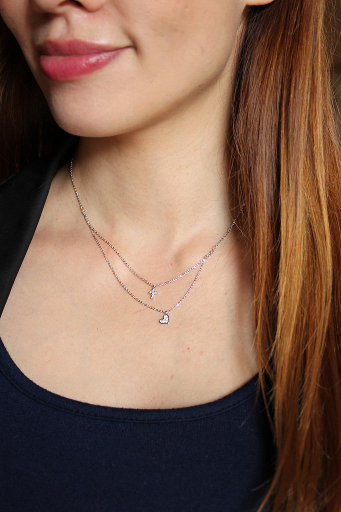 duplexes crystal mini cross heart necklace